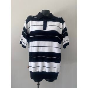 FB County Charlie Brown’s Black White Stripe Polo Shirt Men’s L OG Preppy Casual
